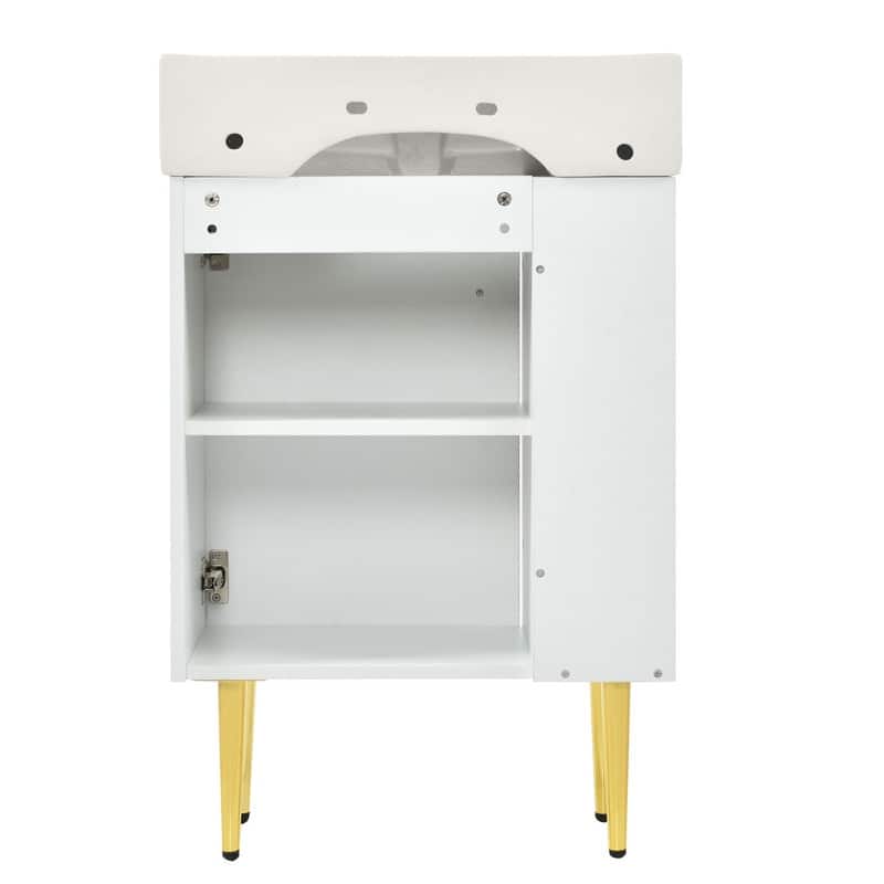 21.6" white Bathroom vanity with Ceramic Sink, Left side storage