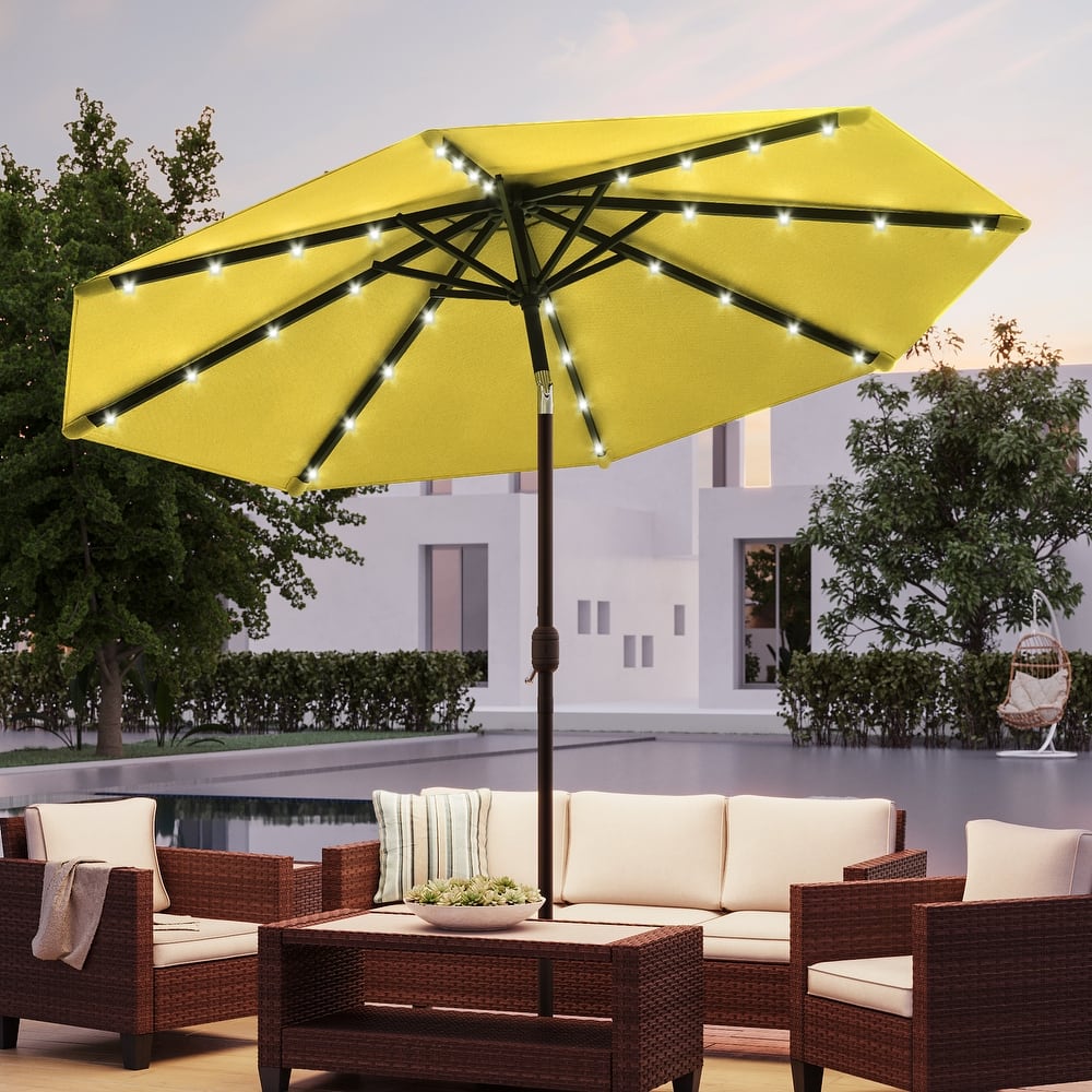 BONOSUKI Patio 10Ft LED Market Umbrellas With Solar Lights, Table Umbrella for Patio and Outdoor With Tilt Button