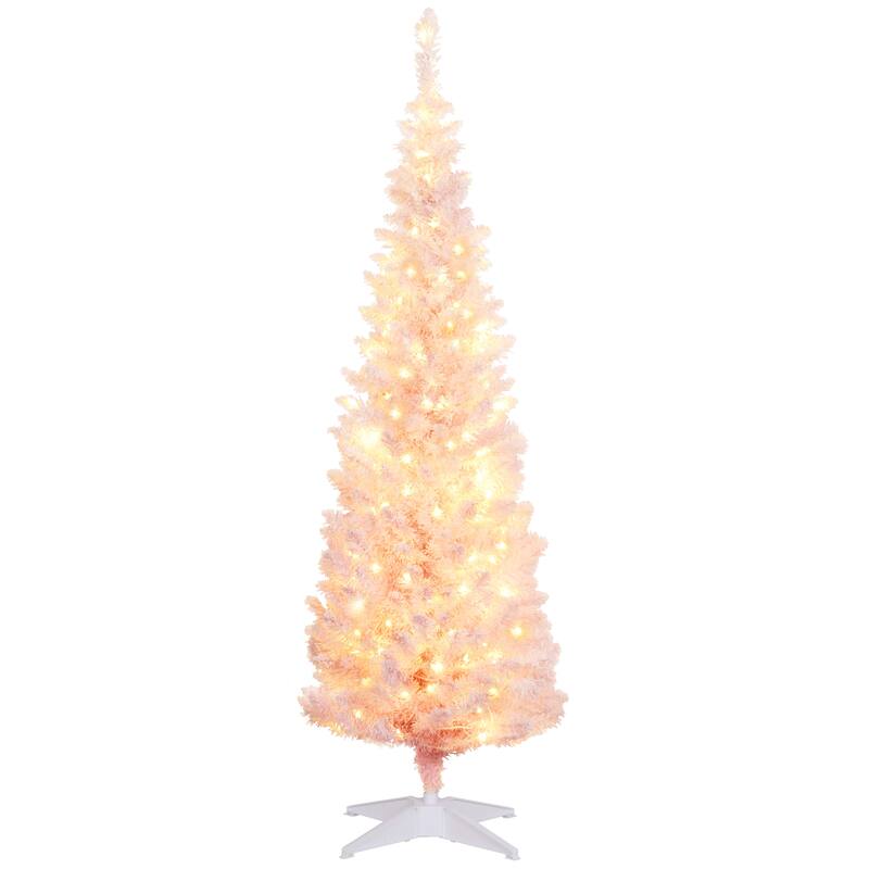 5' Tall Pre-Lit Slim Noble Fir Artificial Christmas Tree with 160 Warm White LED Lights and 294 Tips - Pink