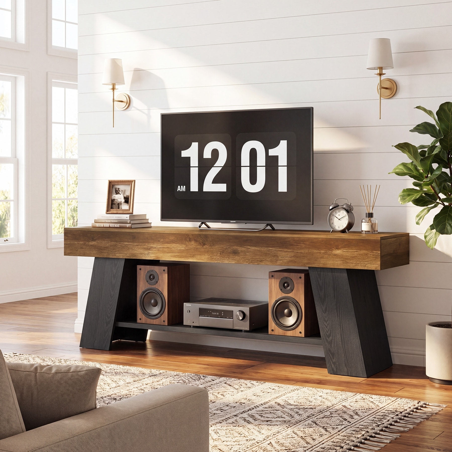 63" TV Stand for 55/65/70 Inch TVs, Wooden Media Console with Open Storage Shelf - 63 x 15.7 x 23.6 inches