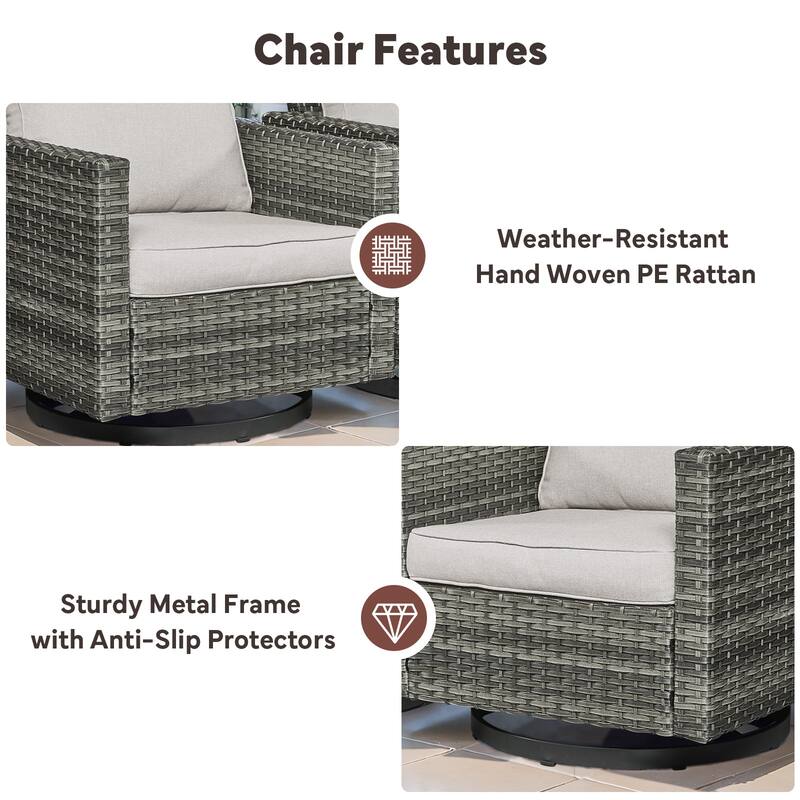 4 Pieces Fire Pit Table with Sofa Swivel Chair Set