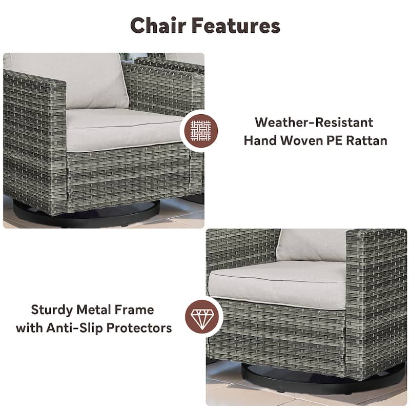 5 Pieces Fire Pit Table with Sofa Swivel Chair Set