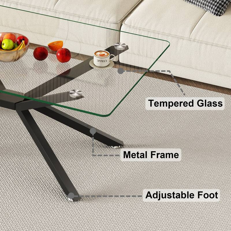 39.37" Rectangle Glass Coffee Table,Stylish Design with Metal Legs, Coffee Table for Living Room