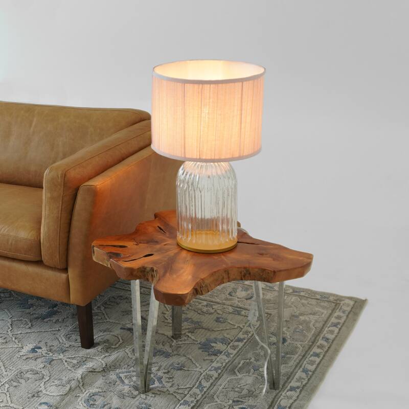 Coachella Ribbed Glass Table Lamp with Pleated Fabric Shade