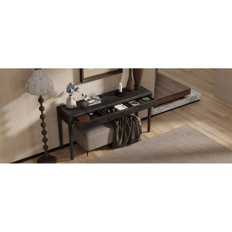 59.84"Elegant Console Table,Light Luxury Entryway Table with 3 Drawers,Farmhouse Sofa Table with Soft-Corner Design