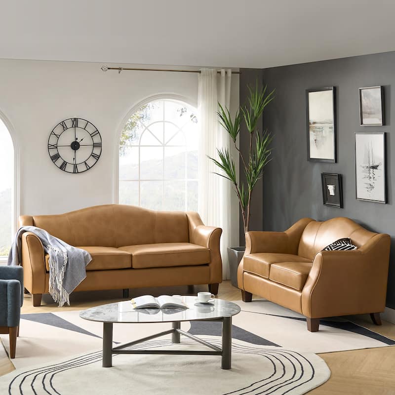 Franco Traditional Genuine Leather Sofa Set of 2 by HULALA HOME - Camel