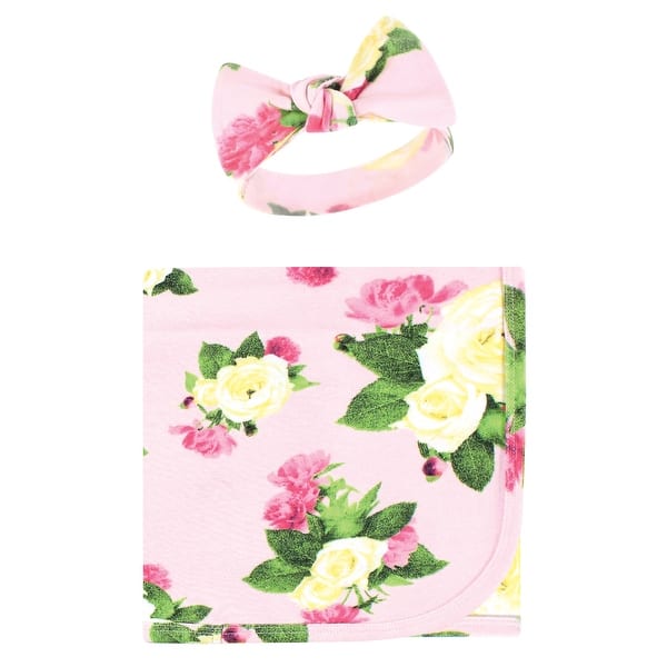 slide 1 of 1, Touched by Nature Infant Girl Organic Cotton Swaddle Blanket and Headband, Rose Peony, 0-6 Months - Rose Peony - One Size One Size - Rose Peony