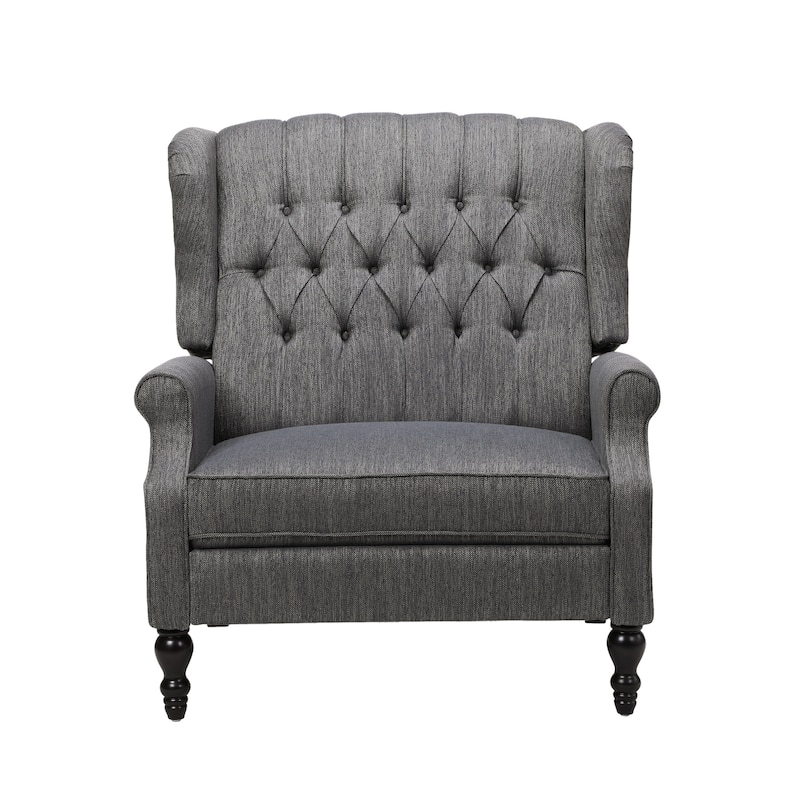 Roomfitters Tufted Wingback Recliner Chair with Rolled Arms and Turned Wood Legs, Lounge Accent Chair for Living Room
