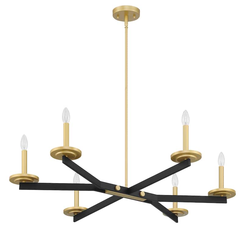 6-light Modern Farmhouse 37-inch Black/ Gold Candle Chandelier with UL Certified - 37