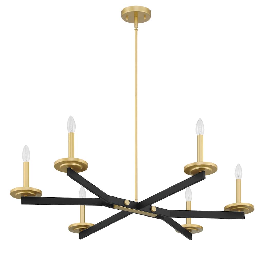 6-light Modern Farmhouse 37-inch Black/ Gold Candle Chandelier with UL Certified - 37