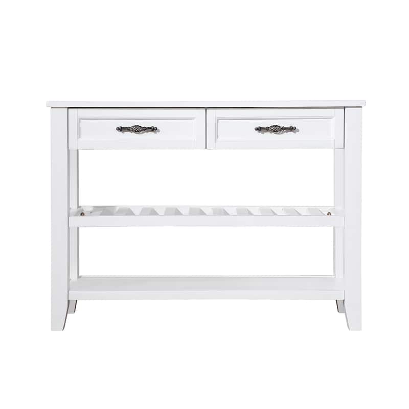 Mid-Century Style Console Sofa Table Solid Wood Buffet Sideboard with 2 Storage Drawers and 2 Tiers Shelves