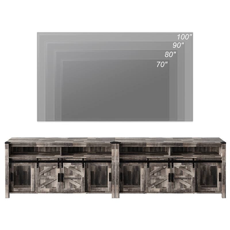 Highboy TV Console with LED Lights, Farmhouse & Industrial, 59 Inch