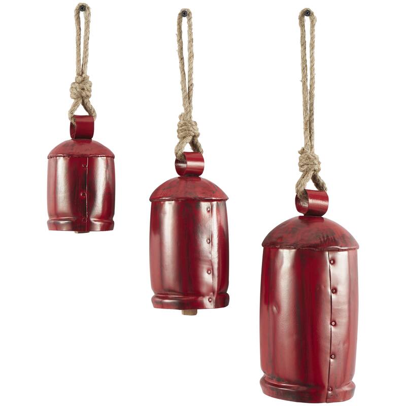 Metal Tibetan Inspired Decorative Cow Bells with Jute Hanging Rope - Set of 3 - Roche River Decor