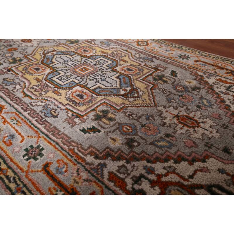 Gray Geometric Heriz Serapi Oriental Accent Rug Handmade Wool Carpet - 2'10"x 5'5"