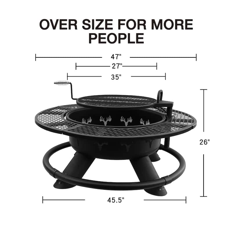 47" Wood Burning Fire Pit Outdoor Patio Fire Pit with Cooking Grill Grate