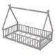 preview thumbnail 10 of 8, Grey Twin Size Pine Wood Tent-shaped Floor Teepee Bed with Guardrails
