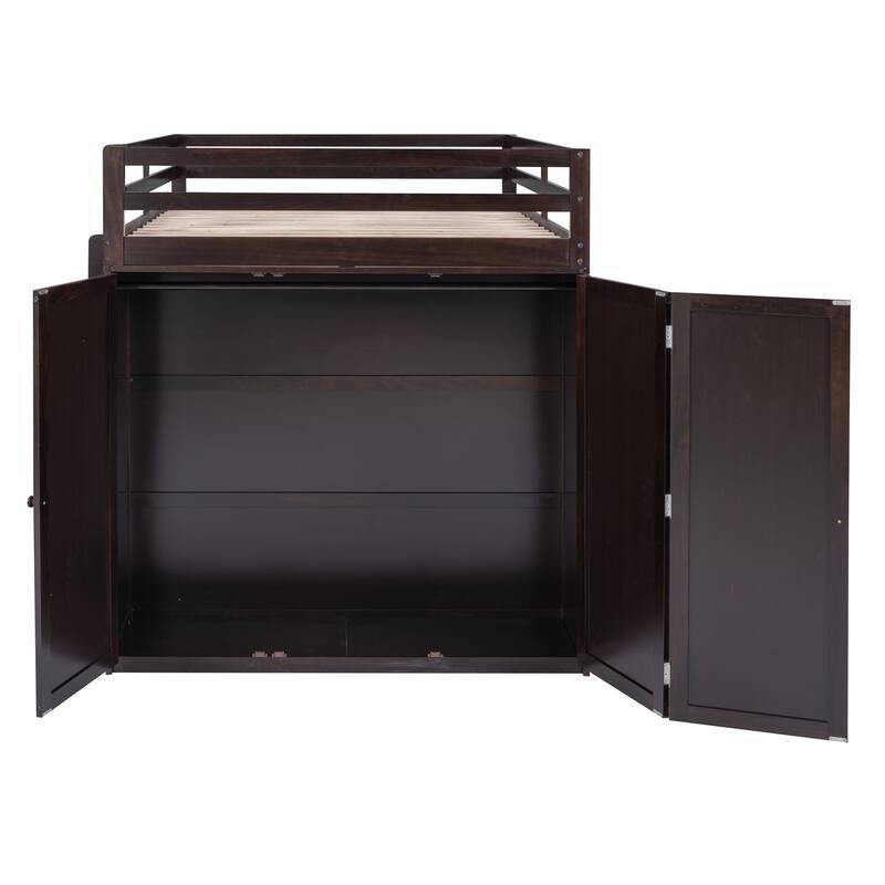 Full Loft Bed with Study Station and Built-in Wardrobe, Desk & 3 Drawers, 600lb Capacity