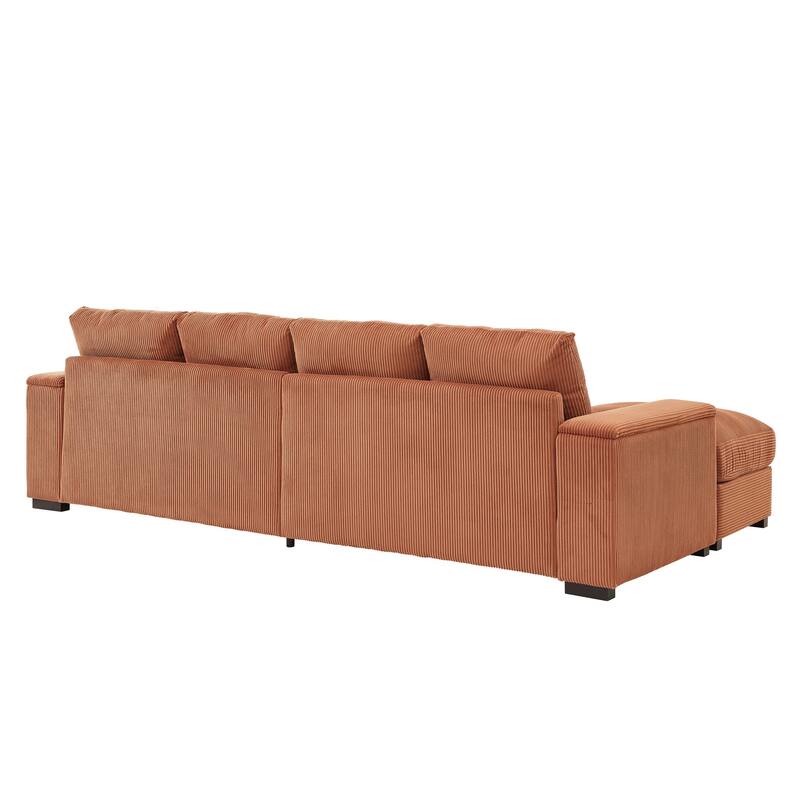U-shaped corduroy sofa with removable footstool and storage armrests