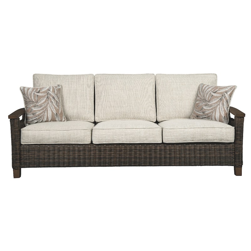 Paradise Trail Outdoor Sofa with Cushion - Handwoven Resin Wicker Frame - Medium Brown