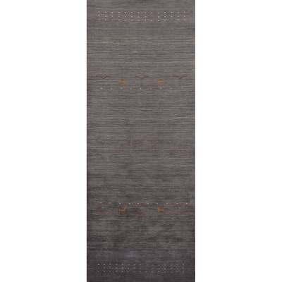 Dark Gray Striped Gabbeh Oriental Runner Rug Hand-Knotted Wool Carpet - 2'9"x 9'6"