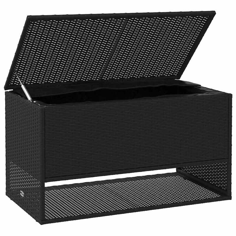 vidaXL Cushion Box Black PE Rattan, Powder-Coated Steel, Polyester - 21.7 x 39.4 x 21.9