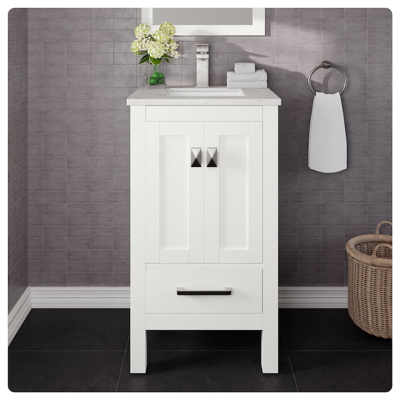 Eviva London 20"W White Bath Vanity with Carrara Quartz Top