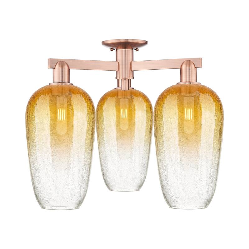 Innovations Lighting 716-3F-17-25 Brookhaven Flute Semi-Flush - Antique Copper / Amber