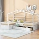 preview thumbnail 3 of 7, Twin Size House Platform Bed with 3 Storage Drawers, Wood Double Twin Beds with Fence and Roof, Corner Twin Bed, White