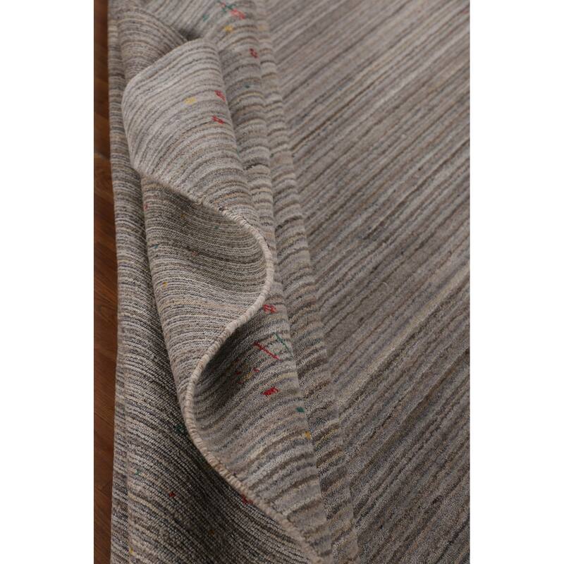 Earth Tone Striped Gabbeh Square Area Rug Hand-Knotted Wool Carpet - 8'0" X 7'10"
