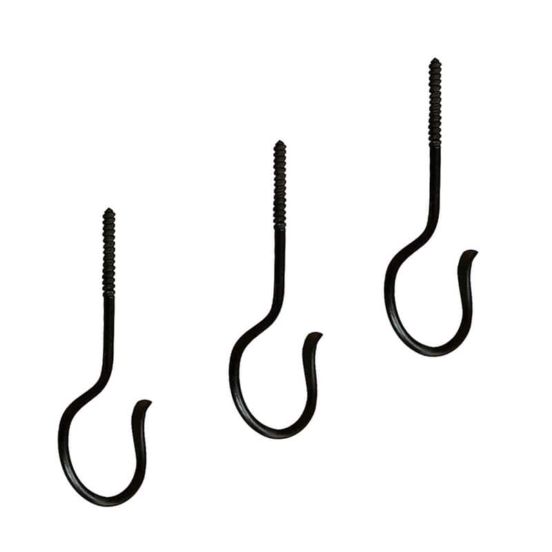 Achla Designs Set of 3 Multi Use Wall/Ceiling Hooks, 6 Inch Tall, Black Powder Coat Finish