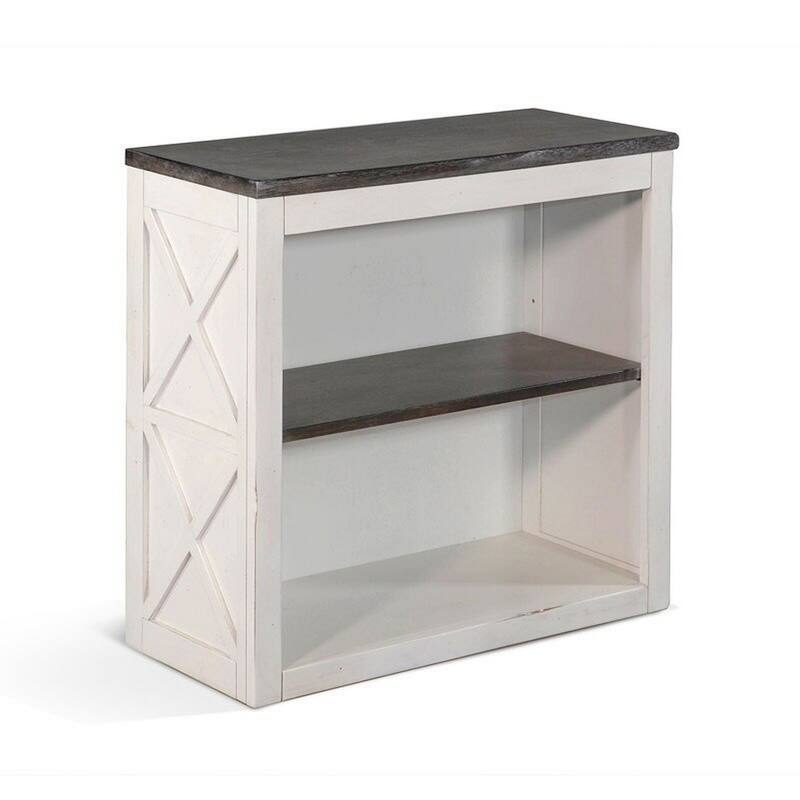 Zena 30 Inch Small Bookcase, 2 Shelves, 2 Tone in Brown, White Veneer