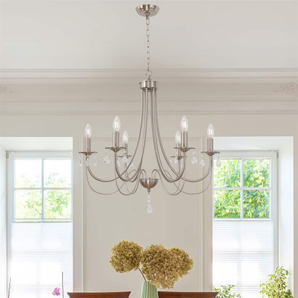 6-Light Crystal Farmhouse Chandelier for Dining Room Elegance