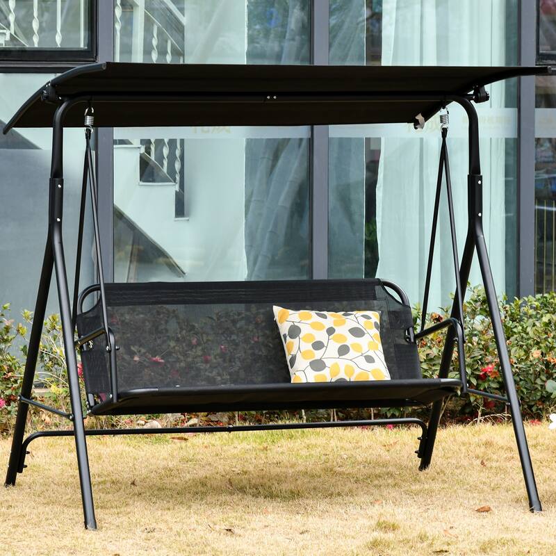 67.75 in. 2-Person Black Metal Patio Swing with Adjustable Tilt Canopy - black