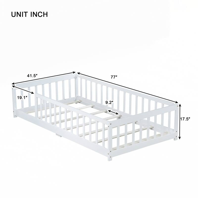 Rubber Wood Floor Bed with Fence without Door