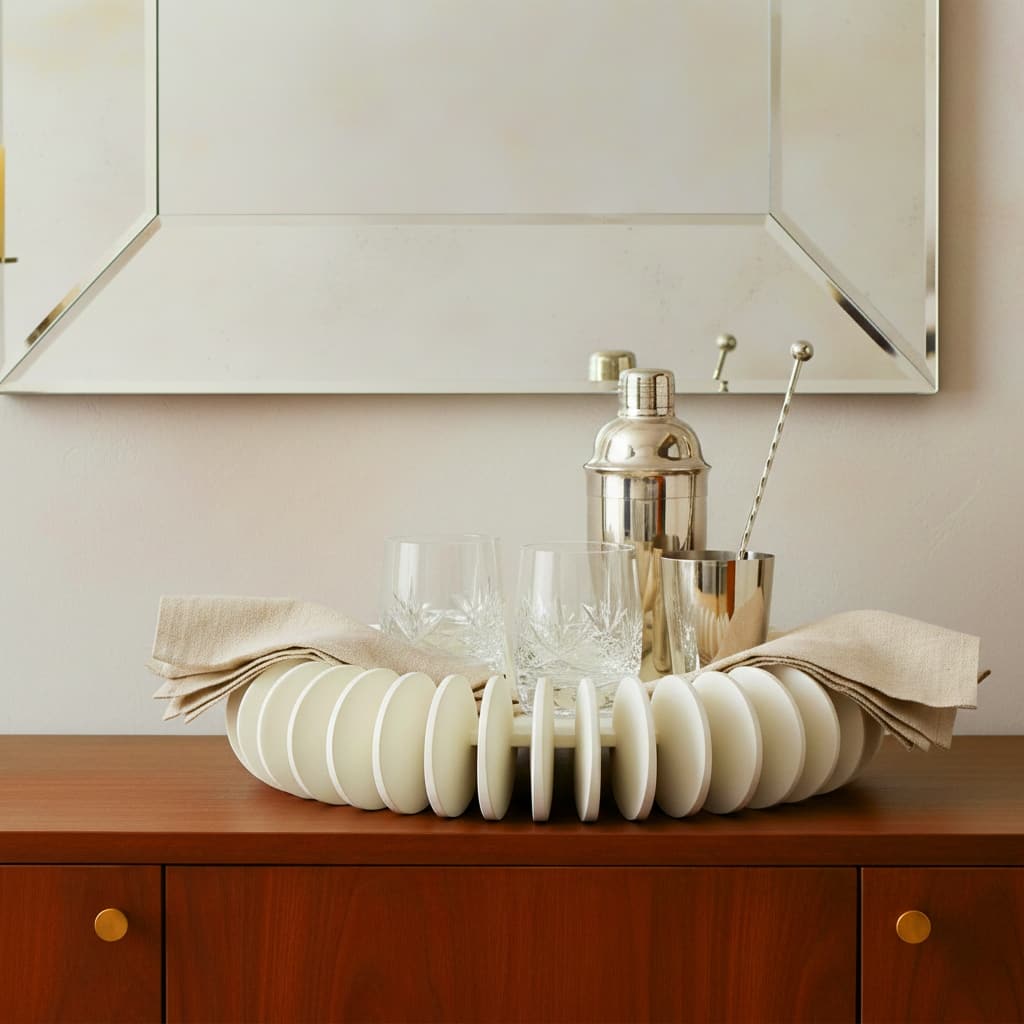 Round Decorative Tray for Home Decor - Tan, 17" - 17.0"