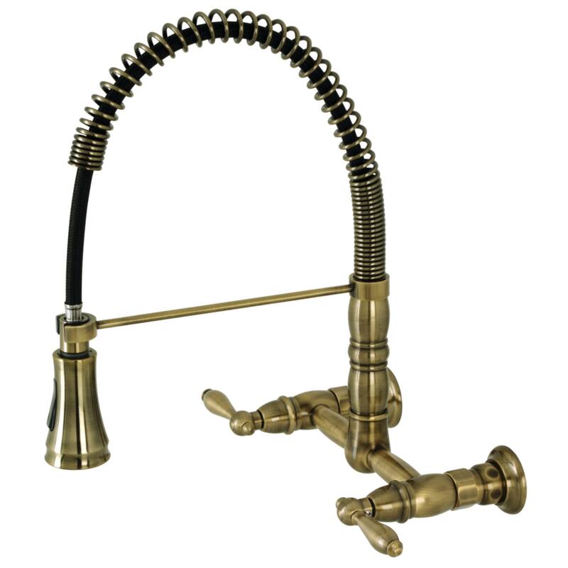 Heritage Two-Handle Wall-Mount Pull-Down Sprayer Kitchen Faucet - Antique Brass