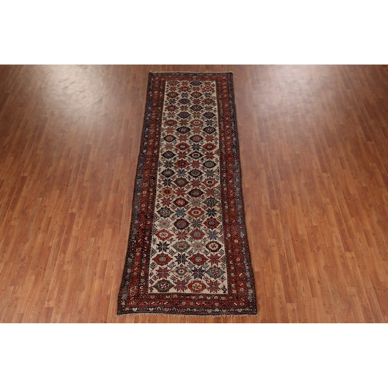 Pre-1900 Antique Vegetable Dye Senneh Persian Wool Carpet - 4'0" x 11'7"