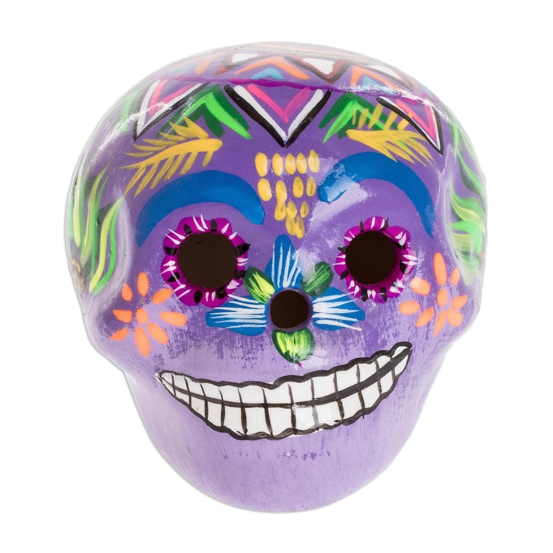 Novica Handmade Festive Skull Ceramic Figurine