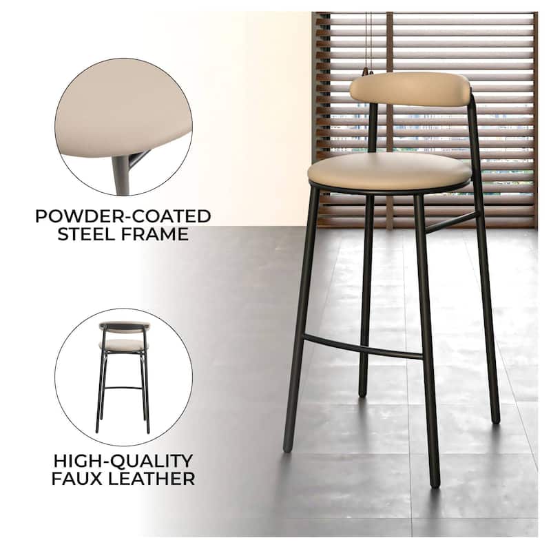 Upholstered Leather Bar Stool Accent Kitchen Chair Lume Collection Set of 2