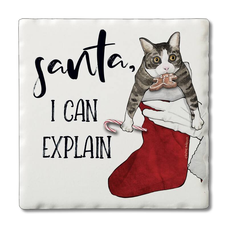 Counterart Absorbent Stone Coasters - Santa Can Explain - Set of 4 - 4x4x271