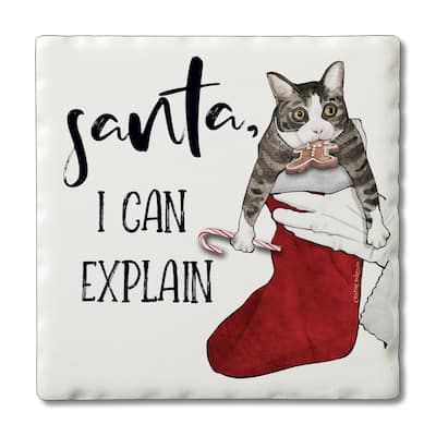 Counterart Absorbent Stone Coasters - Santa Can Explain - Set of 4 - 4x4x271