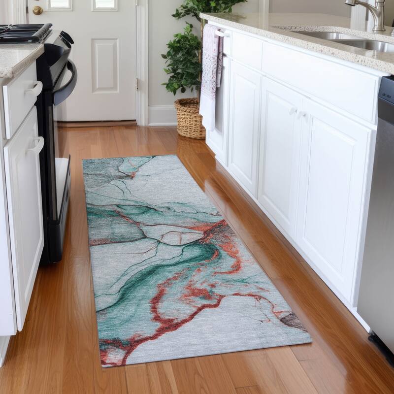 Premium Washable Super Soft Modern Crackle Mayfield Rug - Teal - 2'3" x 7'6"