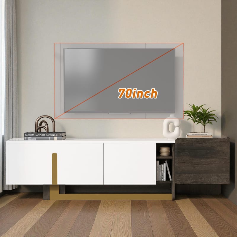 66.7'' Modern Luxury TV Stand with Metal Legs, Drawer, Cabinets & Adjustable Shelves, Fits TVs up to 70''