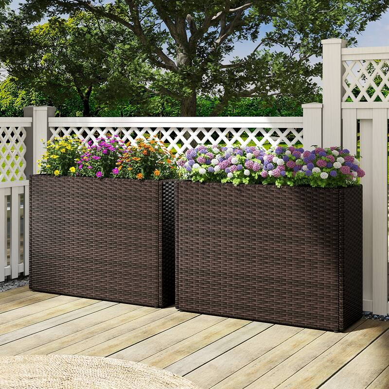 Costway 1/2 PCS 24" Tall PE Rattan Planter Box with Removable Liner