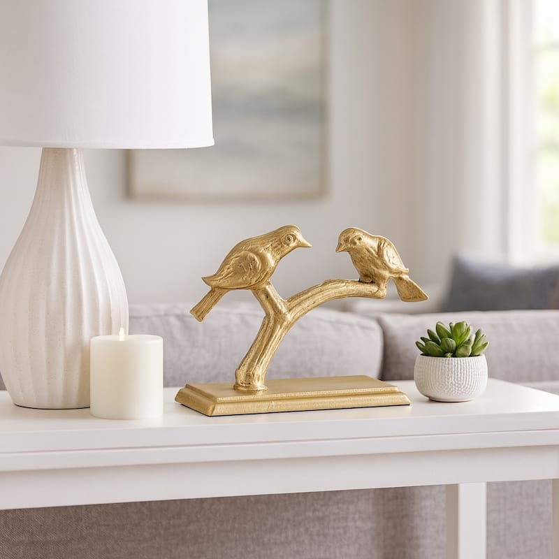 Decorative Metal Charming Birds Figurine - 10", Gold & Metallic - 9.5" - Gold/ Metallic - 9.5"