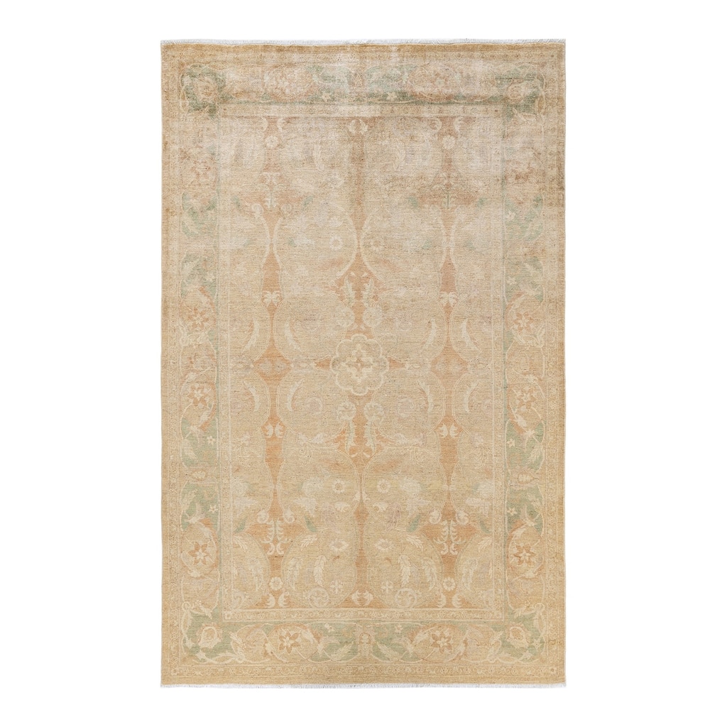 Overton Hand Knotted Wool Vintage Inspired Modern Contemporary Eclectic Ivory Area Rug - 6 x 9