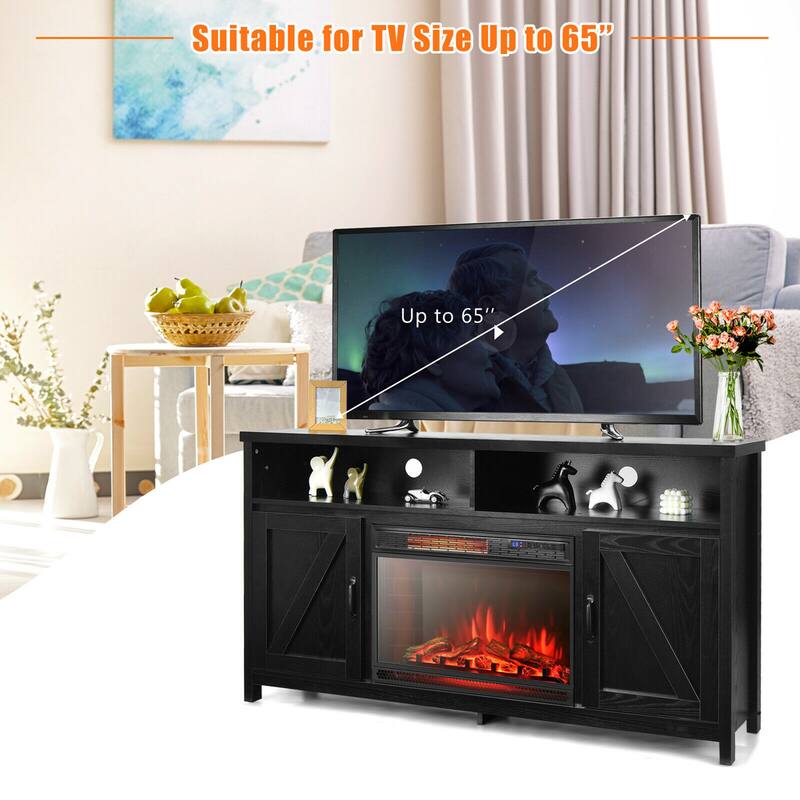 Gymax 59'' Fireplace TV Stand W/ 25'' 1350W Electric Fireplace Heater