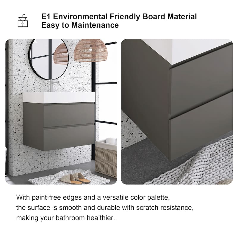 Floating Bathroom Vanity with Solid Surface Top