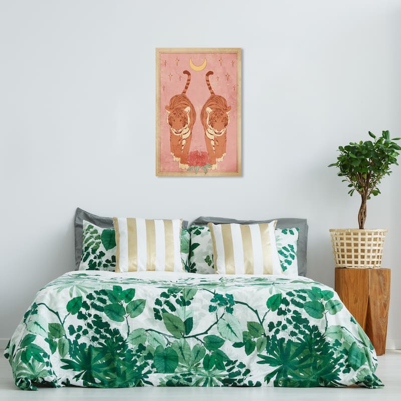 Wynwood Studio Canvas Animals Passionate Tigers Pink and Light Pink Modern & Contemporary Wall Art Canvas Print - 36 x 24