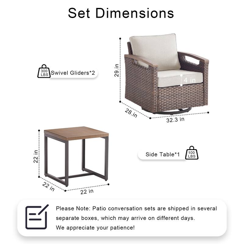 Pocassy Outdoor Patio Sofa Chair Ottoman Table Furniture Set